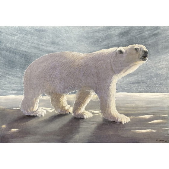 Image 1 of Vintage Öl auf Leinwand "Bär auf der Eisscholle" von André Ferrand, 2004