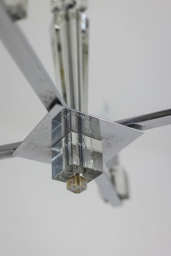 Image 1 of Jacques Adnet. Moderner Kronleuchter Aus Verchromtem Metall. Circa 1940.