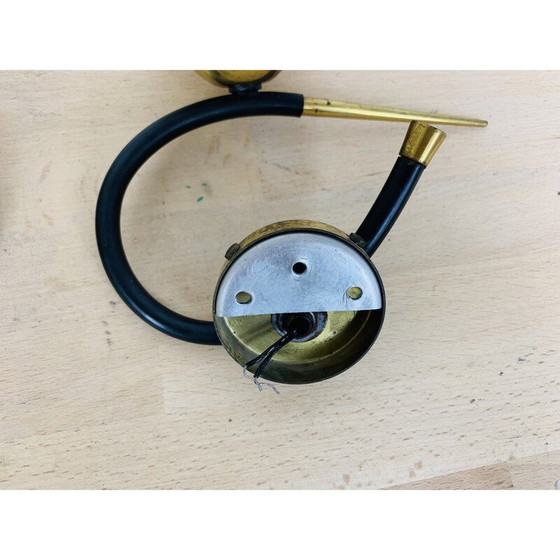 Image 1 of Paar alte Arlus-Wandlampen aus schwarzem Opalin und goldenem Messing, 1950