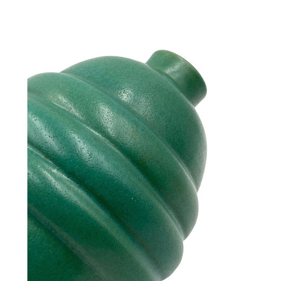 Image 1 of Türkisfarbene Steingutvase im Art-déco-Stil, Frankreich 1940