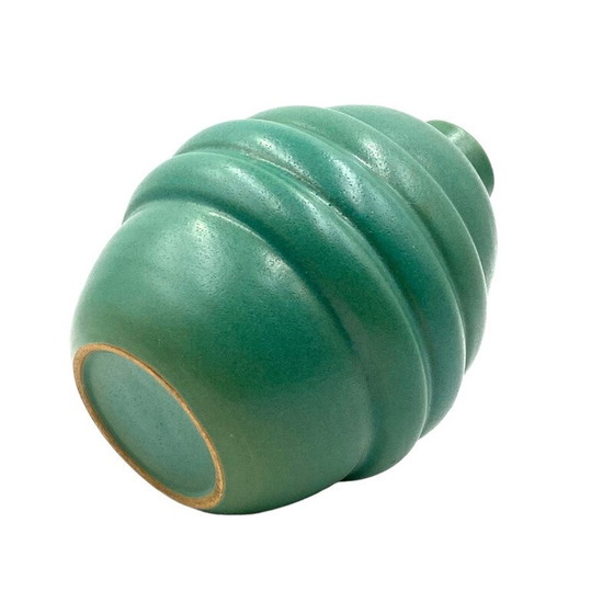 Image 1 of Türkisfarbene Steingutvase im Art-déco-Stil, Frankreich 1940