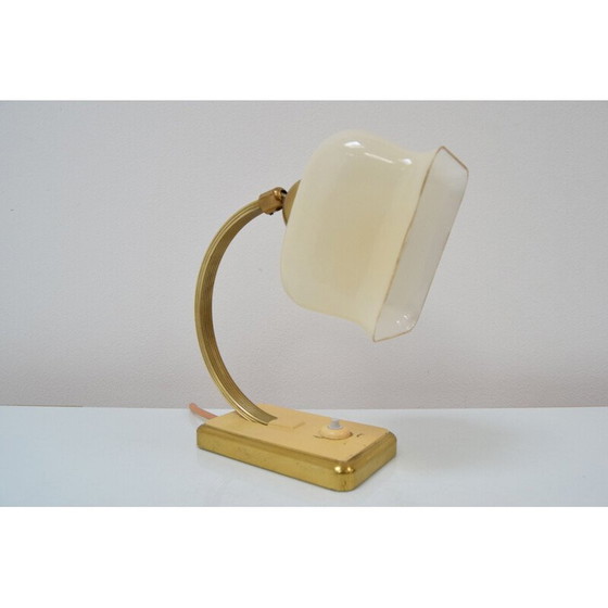Image 1 of Art Deco Tischlampe aus Glas und Messing, Tschechoslowakei 1930