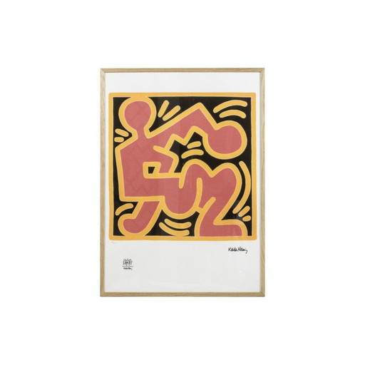 Siebdruck in blondem Eichenholzrahmen von Keith Haring, Vereinigte Staaten 1990