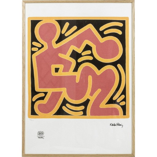 Siebdruck in blondem Eichenholzrahmen von Keith Haring, Vereinigte Staaten 1990