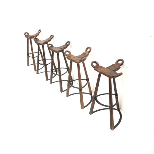 5X Vintage Spanisch Brutalist 'Marbella' Hocker von Confonorm aus den 1970er Jahren