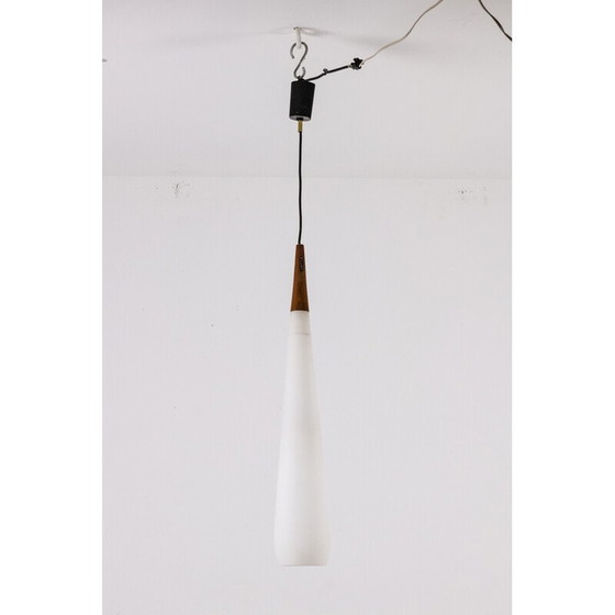 Image 1 of Hängeleuchte aus Opalin und Teakholz, 1970