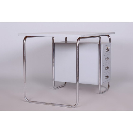 Image 1 of Schreibtisch mit Stuhl aus lackiertem Holz und verchromtem Stahl von Hynek Gottwald, Tschechische Republik 1930er Jahre