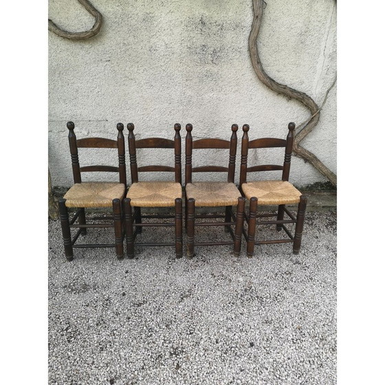 Image 1 of 4 Stühle aus massiver Eiche und Stroh