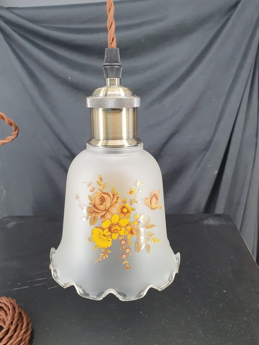 1489 Vintage Glas Pendelleuchten mit Blumen