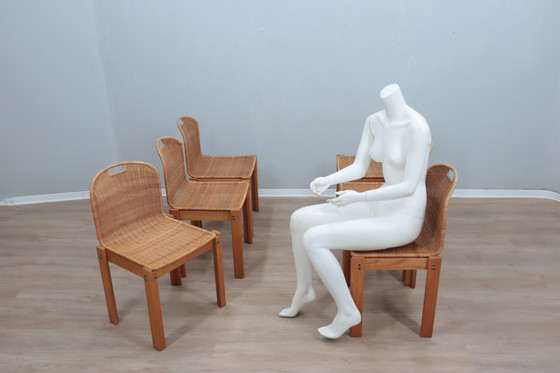 Image 1 of Gebogene Stühle aus Weidengeflecht und Holz 1970S, 6er Set