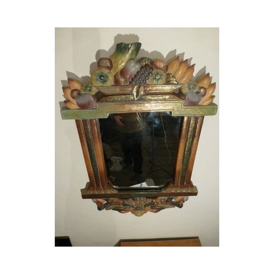 Image 1 of Polychromer Spiegel aus Holz 1970er Jahre