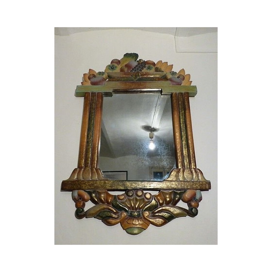 Image 1 of Polychromer Spiegel aus Holz 1970er Jahre