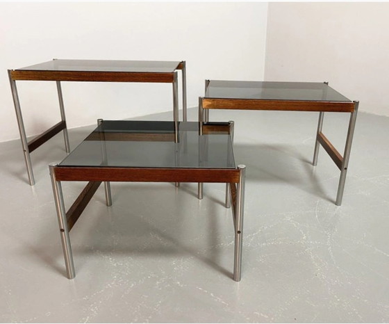 Image 1 of Dutch Design Nesting Tables mit rauchiger Glasplatte