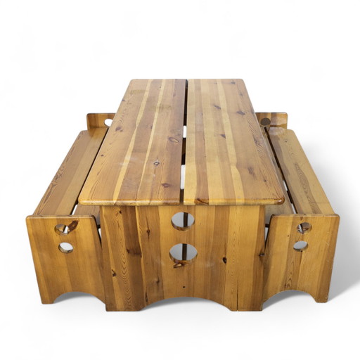 Skulpturale Esstischgarnitur aus Kiefer von Gilbert Marklund für Furusnickarn Ab, 1970er Jahre