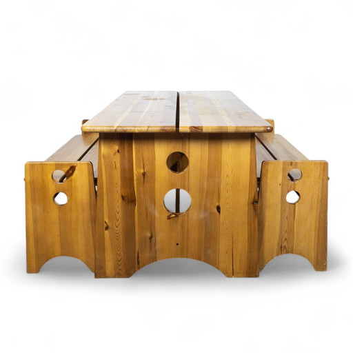 Skulpturale Esstischgarnitur aus Kiefer von Gilbert Marklund für Furusnickarn Ab, 1970er Jahre