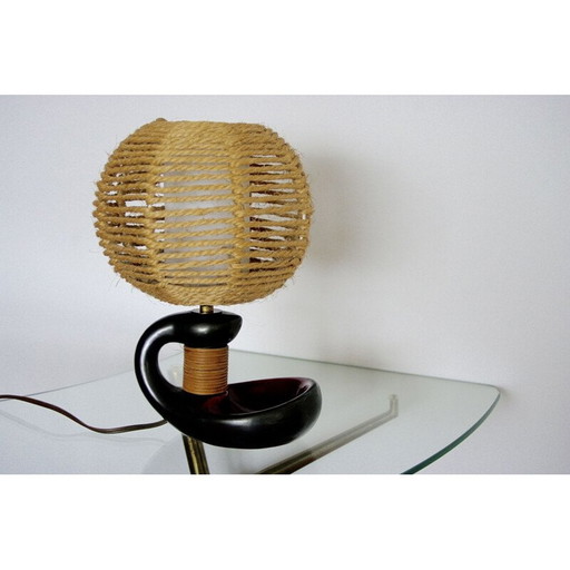 Vintage-Lampe aus Keramik und Rattan, 1950