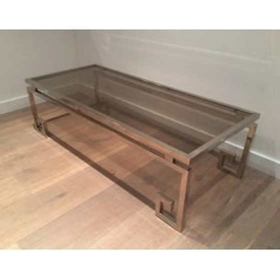 Image 1 of Französischer Vintage-Couchtisch aus Silberstahl und Glas, 1970