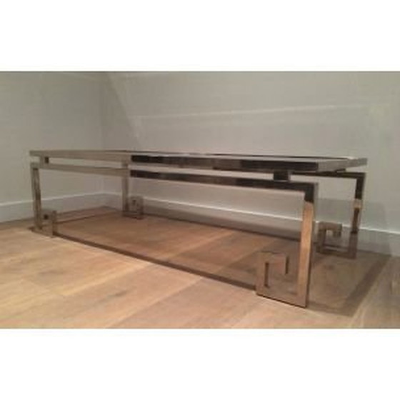 Image 1 of Französischer Vintage-Couchtisch aus Silberstahl und Glas, 1970