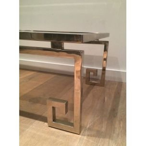 Image 1 of Französischer Vintage-Couchtisch aus Silberstahl und Glas, 1970