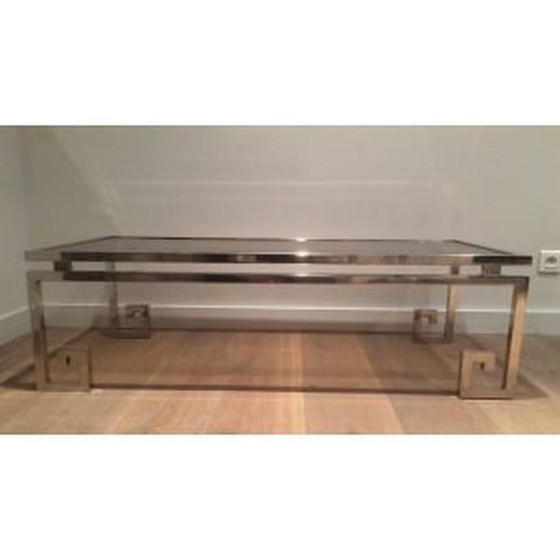 Image 1 of Französischer Vintage-Couchtisch aus Silberstahl und Glas, 1970