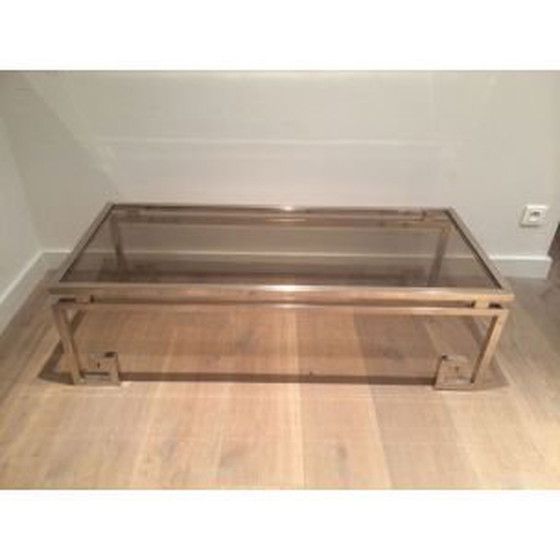 Image 1 of Französischer Vintage-Couchtisch aus Silberstahl und Glas, 1970