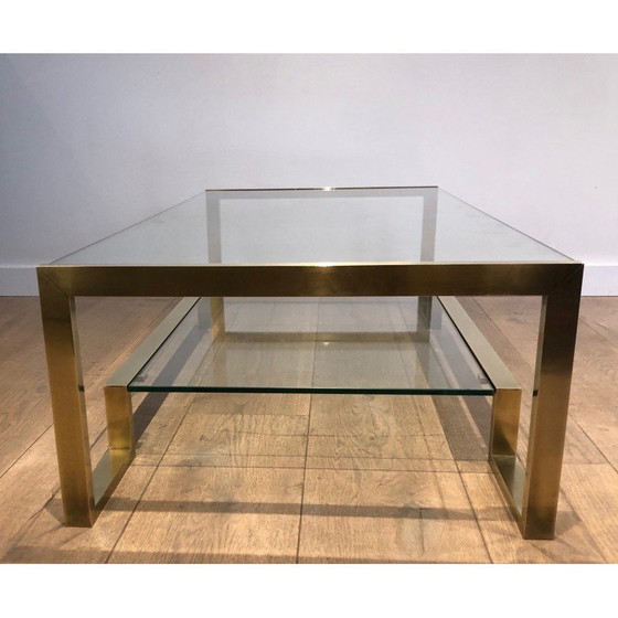 Image 1 of Vintage Couchtisch aus Messing und Glas von Guy Lefèvre für Maison Jansen, 1970