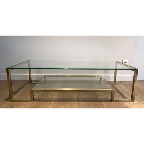 Image 1 of Vintage Couchtisch aus Messing und Glas von Guy Lefèvre für Maison Jansen, 1970