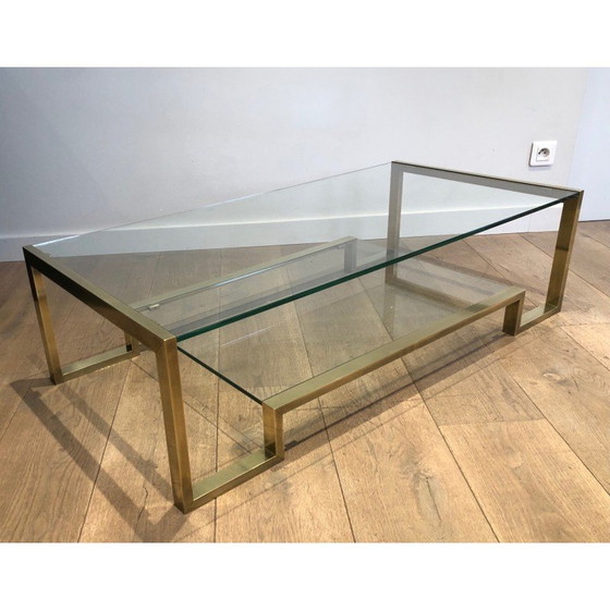 Image 1 of Vintage Couchtisch aus Messing und Glas von Guy Lefèvre für Maison Jansen, 1970