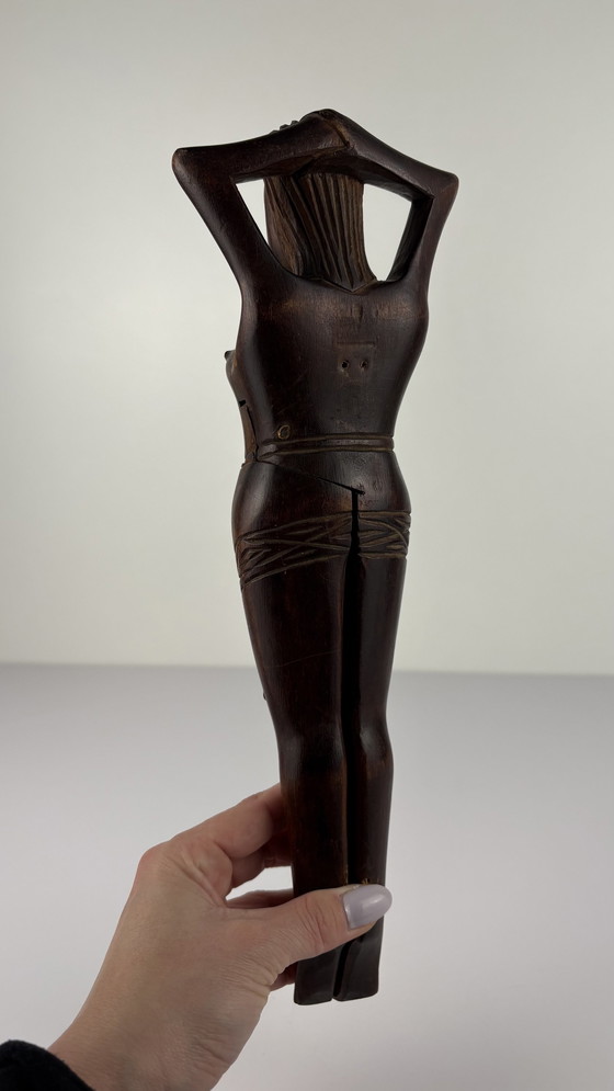 Image 1 of Vintage Holz geschnitzt Damen Nussknacker dunkles Holz Kunst