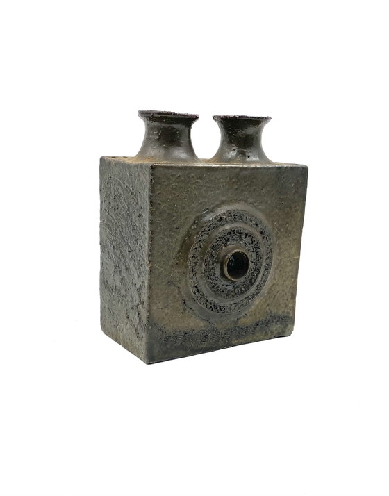 Image 1 of Dunkelgrüne brutalistische Keramikvase, Italien 1980er