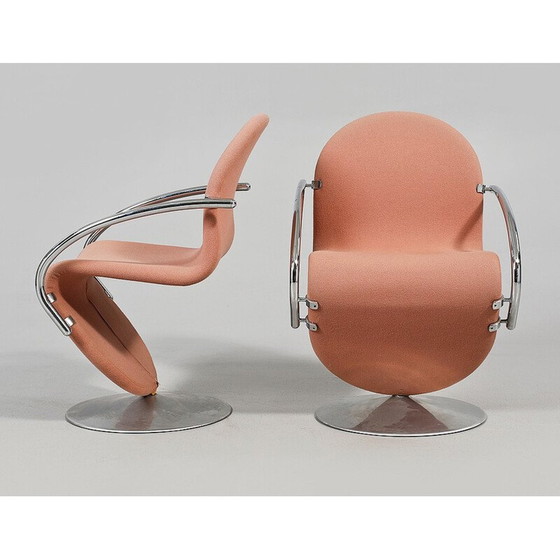 Image 1 of Satz von 4 Fritz Hansen Stühlen aus Metall und Stoff, Verner PANTON - 1970er Jahre