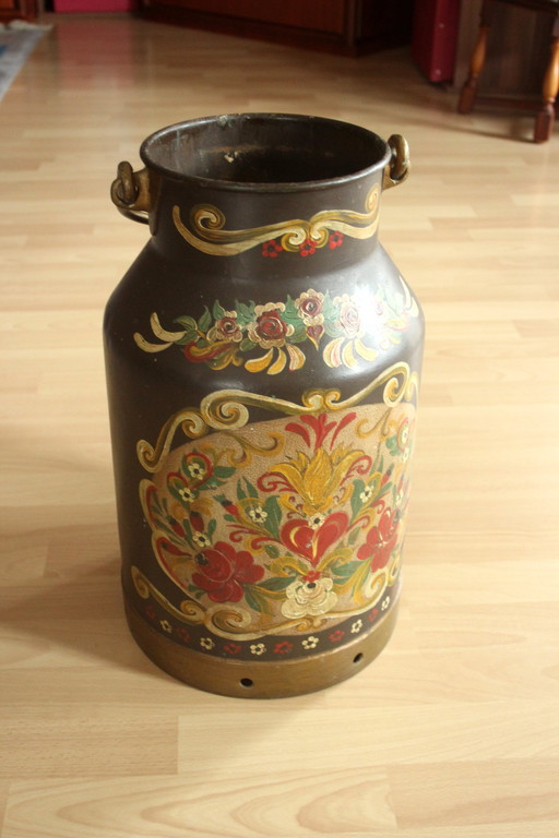 Handbemalter Schirmständer Milchkanne - Bauernmalerei - Metall - Vintage