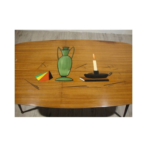 Italienischer Couchtisch aus polychrom lackiertem Holz, 1950