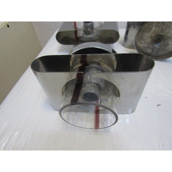 Image 1 of Satz von 3 Vintage-Leuchten aus Stahl und Glas von Murano, 1970