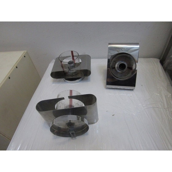 Image 1 of Satz von 3 Vintage-Leuchten aus Stahl und Glas von Murano, 1970