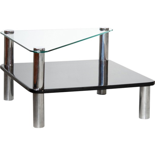 Vintage "Zanuso" Beistelltisch aus Glas und Edelstahl von Marco Zanuso für Zanotta, Italien 1960