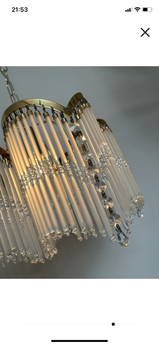 Image 1 of 4-Bogen Art Deco Stil Hängeleuchte Stab Kronleuchter 80er Jahre