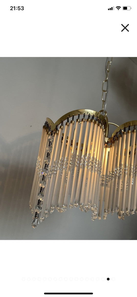 Image 1 of 4-Bogen Art Deco Stil Hängeleuchte Stab Kronleuchter 80er Jahre