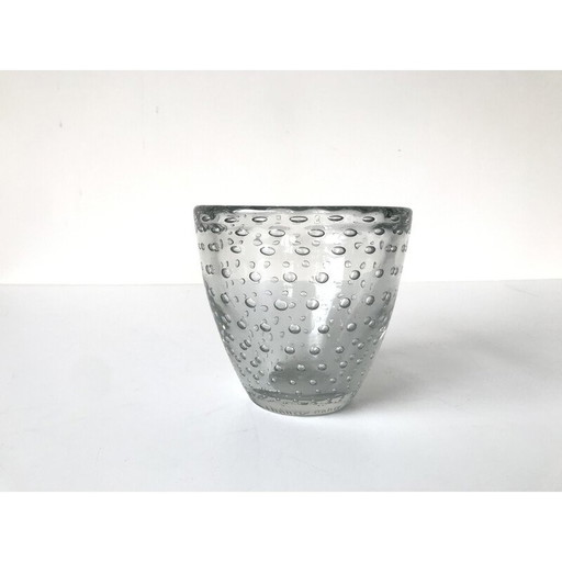 Vintage Vase aus blasigem Kristallglas für Daum, Frankreich 1930