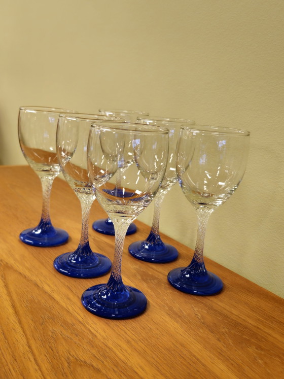 Image 1 of Set von 6 Vintage Weingläser Weingläser blau