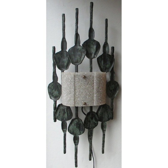 Image 1 of Paar brutalistische schmiedeeiserne Wandleuchter von Tom Ahlstrom, 1960