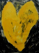 Jan Cremer: Gerahmte Lithographie: Herzen gelb - 1992 großes Werk