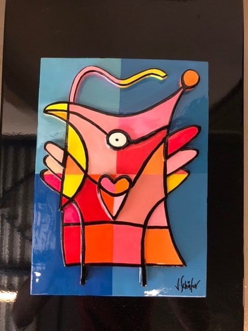 Jacqueline Schäfer Kombi 2: Pferd blau, Liebesvogel Relief 1, Grüne Ente