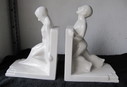 2X Art Deco Buchstützen von Godefridus Boonekamp Schoonhoven Plateelbakkerij Jaren 30s,
