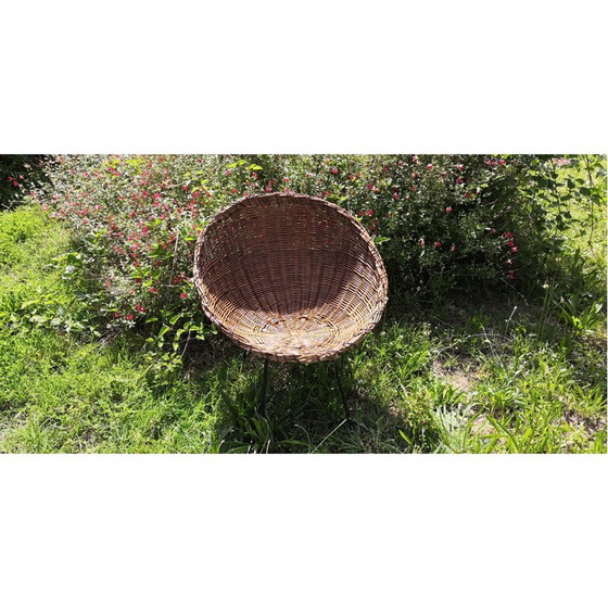 Image 1 of Runder Sessel aus Rattan und Metallbeinen, 1950er-1960er Jahre