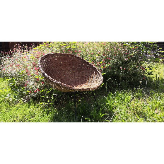 Image 1 of Runder Sessel aus Rattan und Metallbeinen, 1950er-1960er Jahre