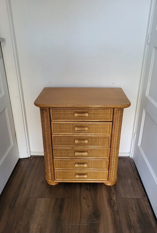 Vintage Boho Rattan Bambus Kommode 1970er