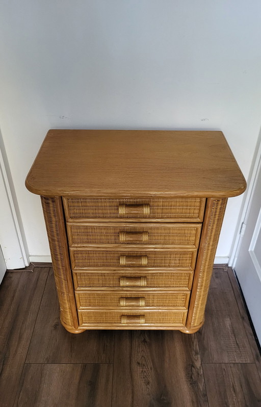Vintage Boho Rattan Bambus Kommode 1970er