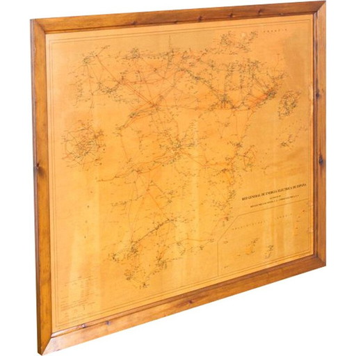 Vintage-Plakat für das Stromnetz aus Holz, Spanien 1980