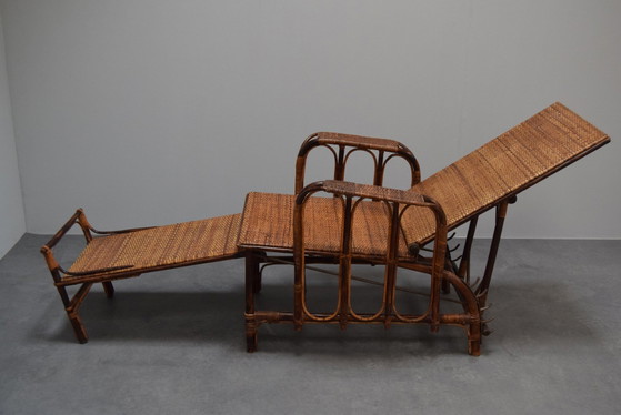 Image 1 of Seltene Vintage Bauhaus Rattan & Bambus Stuhl mit Ottomane von Erich Dieckmann, 1930S